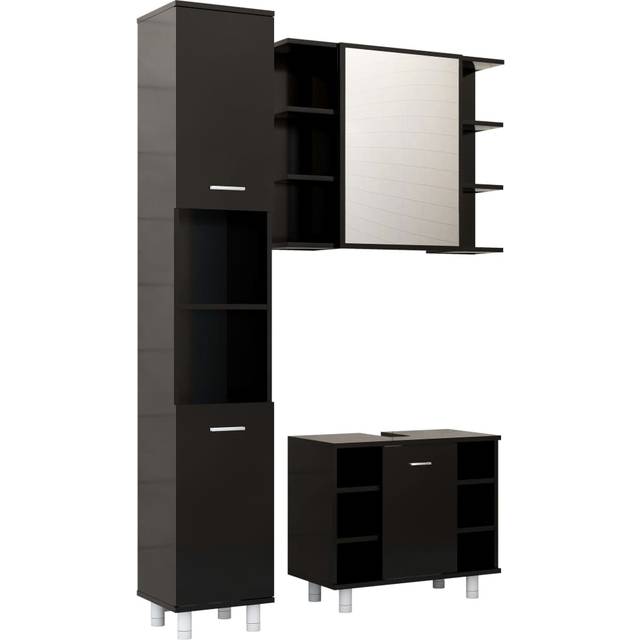 vidaXL 3 Piece Bathroom Furniture Set Black Engineered Wood