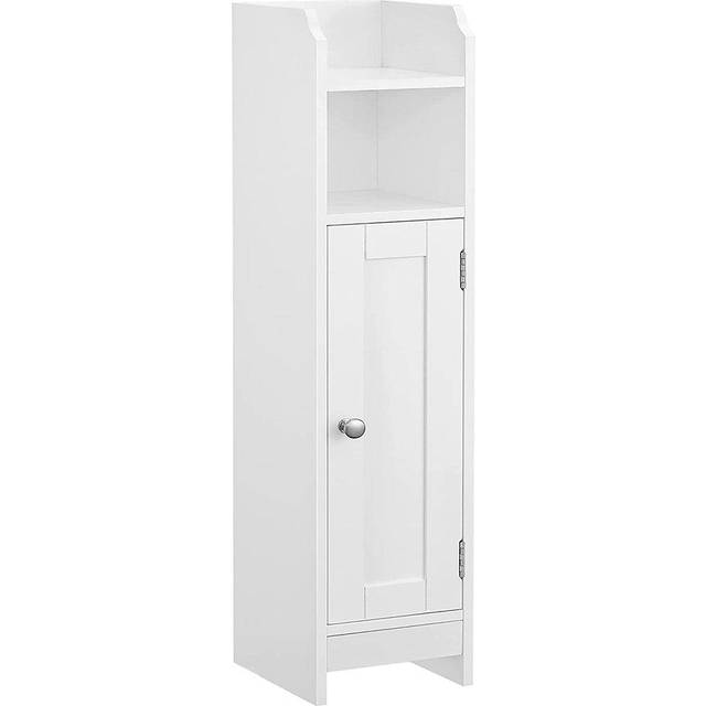 Freestanding Slim Bathroom Cabinet with Door and Shelves, White