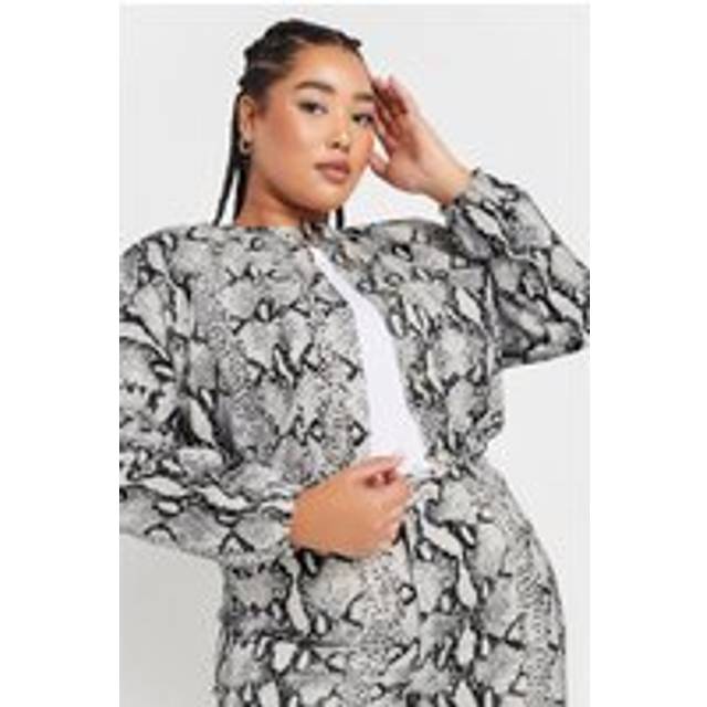 Limited Collection Curve Grey Snake Cropped Denim Jacket, Women's Curve & Plus Size, Limited Collection - 30-32