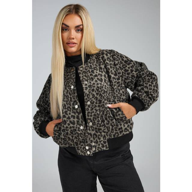 Limited Collection Curve Natural Brown Leopard Brushed Bomber Jacket, Women's Curve & Plus Size, Limited Collection - 30-32