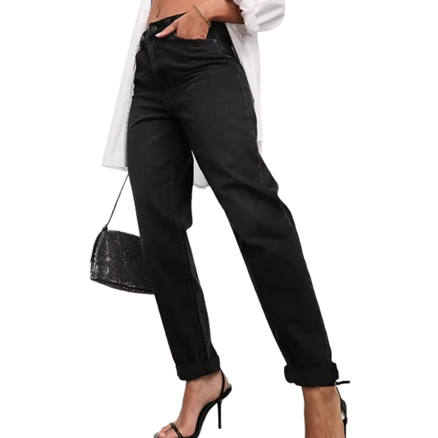 ASOS DESIGN – Svarta, avslappnade mom jeans med hög midja-Svart/a