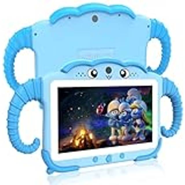 Barn surfplatta 7 tum för barn från 3–14 – Android barnsurfplatta med fodral 2 GB + 32 GB barnsäkring GMS certifierad – WiFi dubbel kamera Google Play Store för flickor pojke blå