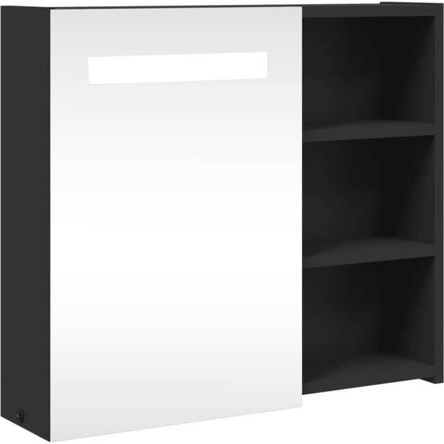 vidaXL Bathroom Mirror Cabinet with LED Light Black 60x13x52 cm
