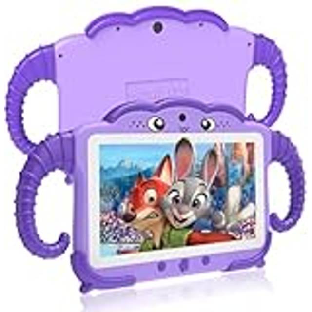 Barn surfplatta 7 tum för barn från 3–14 – Android barnsurfplatta med fodral 2 GB + 32 GB barnsäkring GMS certifierad – WiFi dubbel kamera Google Play Store för flickor pojke lila