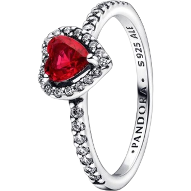 Pandora Elevated Heart Ring - Silver/Red/Transparent • Price »