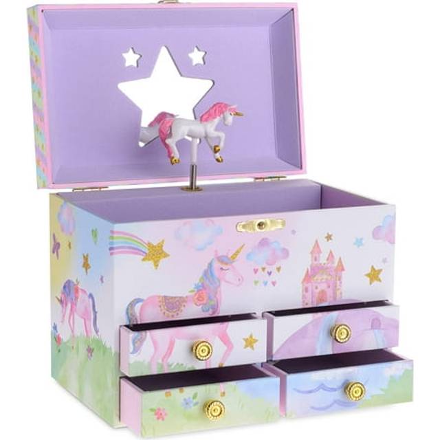 Jewelkeeper Glitter Party Unicorn Large Musical Jewellery Storage Box with 4 Pull-out Drawers, Girl's Jewel Box, The Beautiful Dreamer Tune