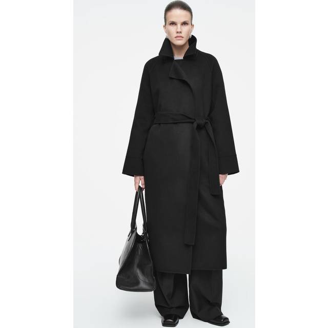 Belted Double-Faced Wool Coat - Black - XS