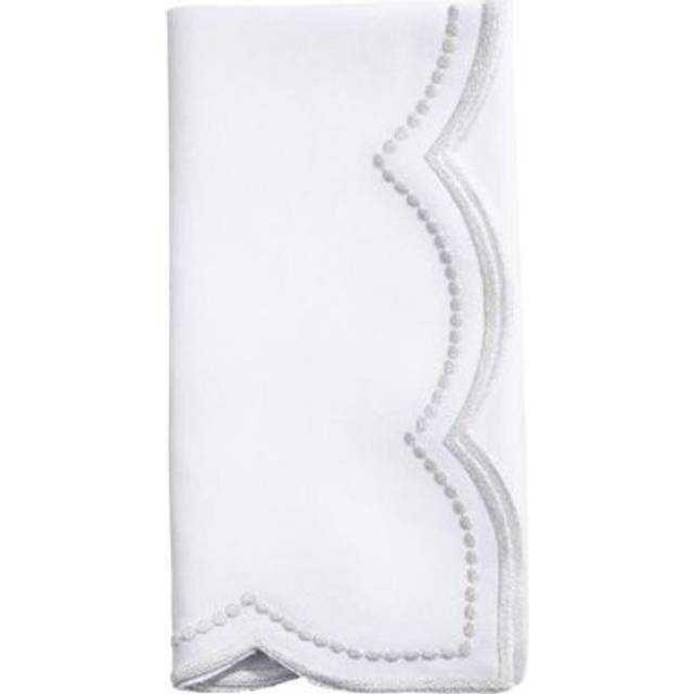 Saro Lifestyle 2857.S20S 20 x 20 in. Silver Embroidered Polka Dot Napkin with Scallop Edge, White - Set of 4