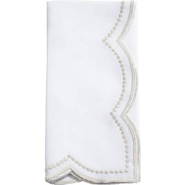 Saro Lifestyle 2857.CH20S 20 x 20 in. Champagne Embroidered Polka Dot Napkin with Scallop Edge, White - Set of 4