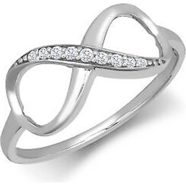 (P) Jewelco London Ladies Solid 9ct White Gold White Round Brilliant Cubic Zirconia Figure 8 Infinity Symbol 8mm Eternity Ring - JRN568