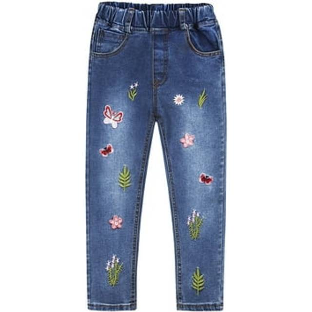 KIDSCOOL SPACE Little Big Girls Embroidery Butterfly Grass Slim Jean P