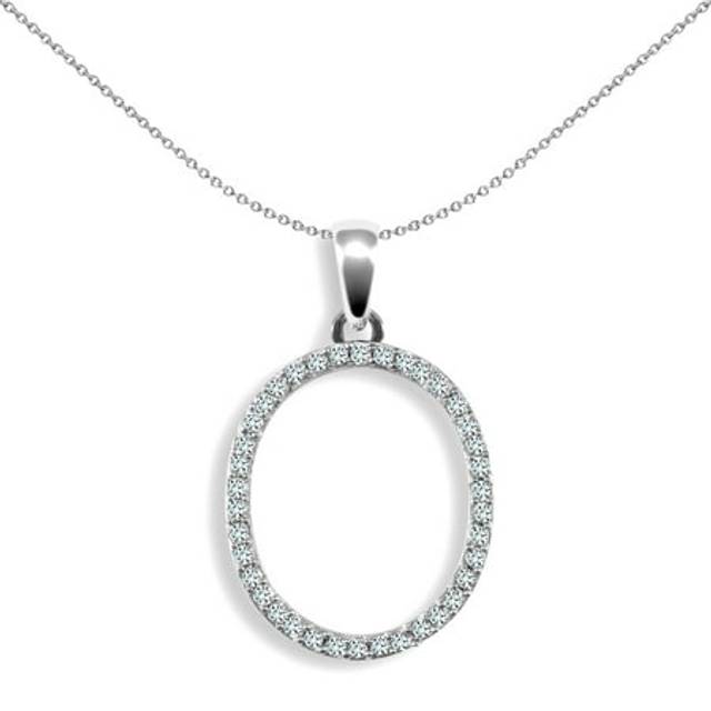 Jewelco London Ladies Solid 9ct White Gold Pave Set Round G SI 0.19ct Diamond Elegant Block Initial ID Charm Pendant - 9P105-O
