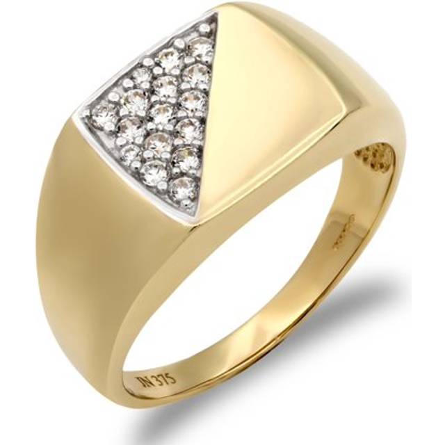 (M) Jewelco London Men's Solid 9ct Yellow Gold White Round Brilliant Cubic Zirconia Pave Square Cushion Signet Ring
