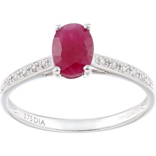 (N) Jewelco London 9ct White Gold Women Oval Ruby Engagement Ring