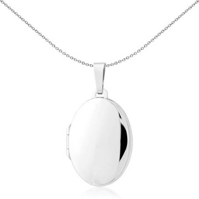 Jewelco London Ladies 9ct White Gold Polished Satin Oval Family Locket Pendant  24 x 16mm - LKNR02213