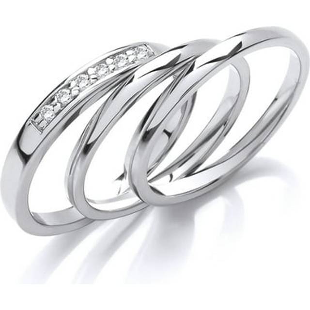 (M) Jewelco London Ladies Rhodium Plated Sterling Silver Cubic Zirconia Eternity Triple Band Bridal Rings Set