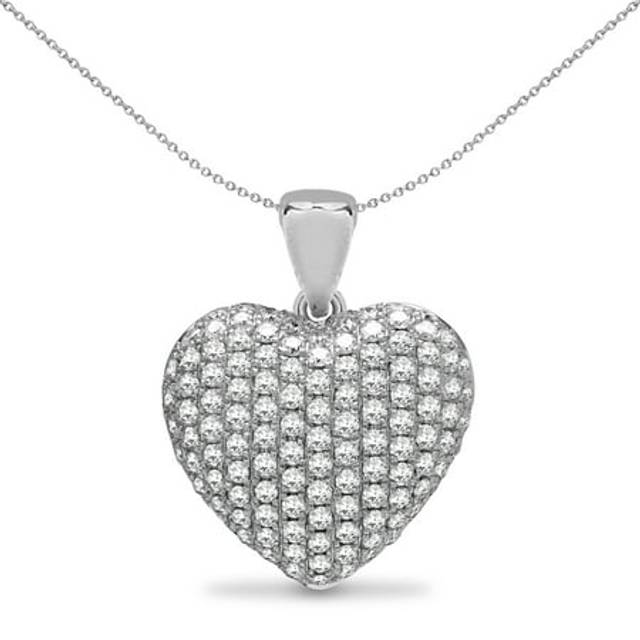 Jewelco London Solid 18ct White Gold Pave Set Round G SI1 0.66ct Diamond Domed Love Heart Cluster Pendant - 18P279