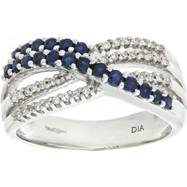 (Q) Jewelco London 9ct White Gold Ladies Diamond and Sapphire Ring