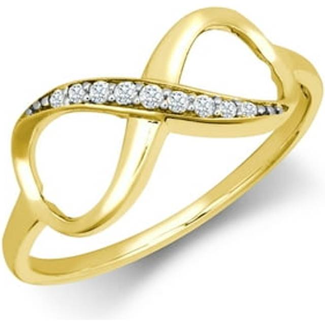 (N) Jewelco London Ladies Solid 9ct Yellow Gold White Round Brilliant Cubic Zirconia Figure 8 Infinity Symbol 8mm Eternity Ring - JRN567