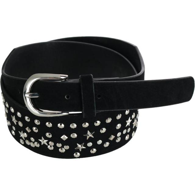 CTM Women&#39;s Star Sequin Faux Suede Belt - Black one size (one size)