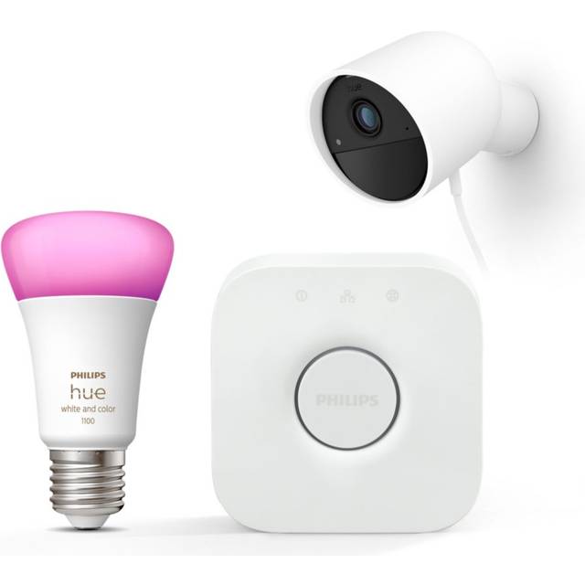 Philips Hue Paket: Secure trådbunden kamera + Färg E27 ljuskälla + Bridge