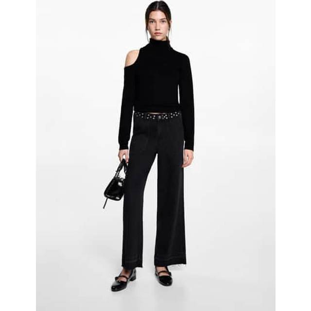 Asymmetrical sweater with shoulder opening black - Teenage girl - L - MANGO TEEN - Black