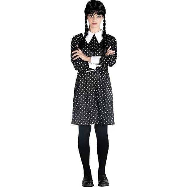 Wednesday Addams dress costume disguise fancy dress girl official Wednesday (Size 10-12 years) with wig
