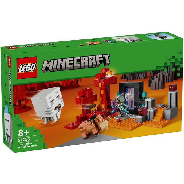 LEGO Minecraft Attack vid Nether-portalen Kreativa Leksaker med Karaktärer från TV-spelet, Byggleksak med Mobs, Presentidé för Pojkar, Flickor och Gamers, från 8 år 21255