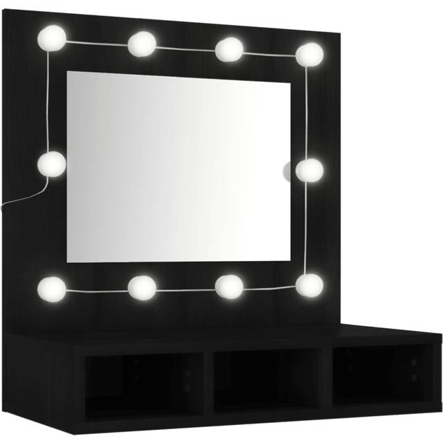 vidaXL Mirror Cabinet with LED Black 60x31.5x62 cm
