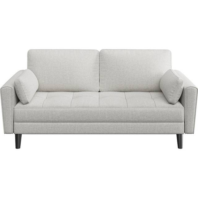 170cm Fabric Square Arm Upholstered Sofa with 2 Throw Pillows - Light Gray (84cm H X 170cm W X 74cm D)