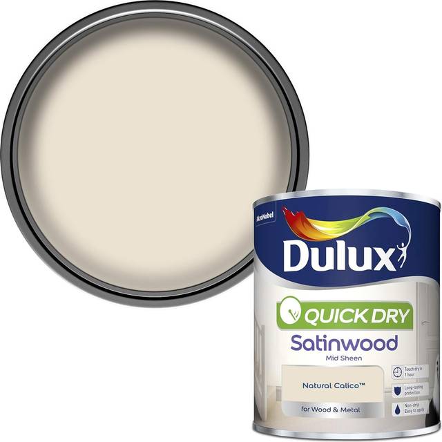 Dulux Quick Dry Satinwood, Natural Calico 750ml, Quick Drying Interior Satinwood Paint, Paints, Door Paint, Window Paint
