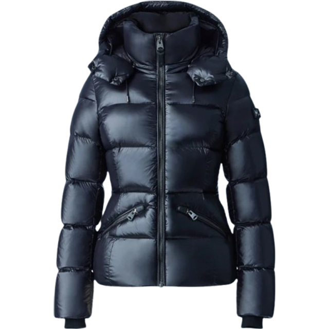 Madalyn Lustrous Light Down Jacket with Hood - BLACK - XX-Small