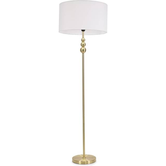 Marissa Fabric Drum Shade with Brushed Gold Ball Floor Lamp with Bulb - White - One Size