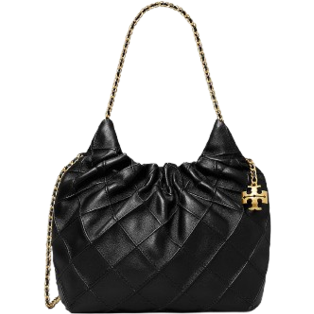 Black Shoulder Bag with Woven Chain