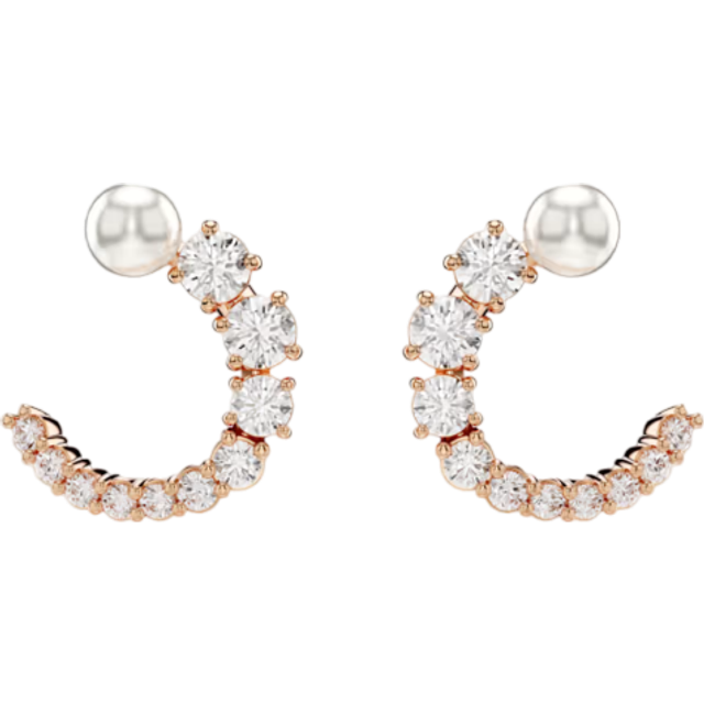 Swarovski Matrix Rose-Gold White Crystal Pearl Hoop Earrings - Rose Gold