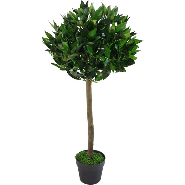 Leaf Pair Of 90Cm (3Ft) Plain Stem Artificial Topiary Bay Laurel Ball Trees, Green