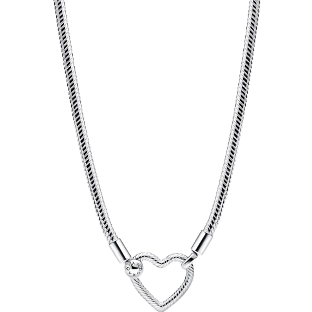 Pandora Silver Heart Closure Snake Chain Necklace - 45 cm