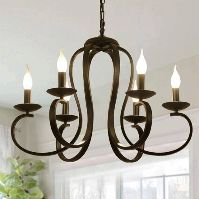 Elegant Vintage 6-Light French Chandelier in Black Candle-Style Frame - One Size