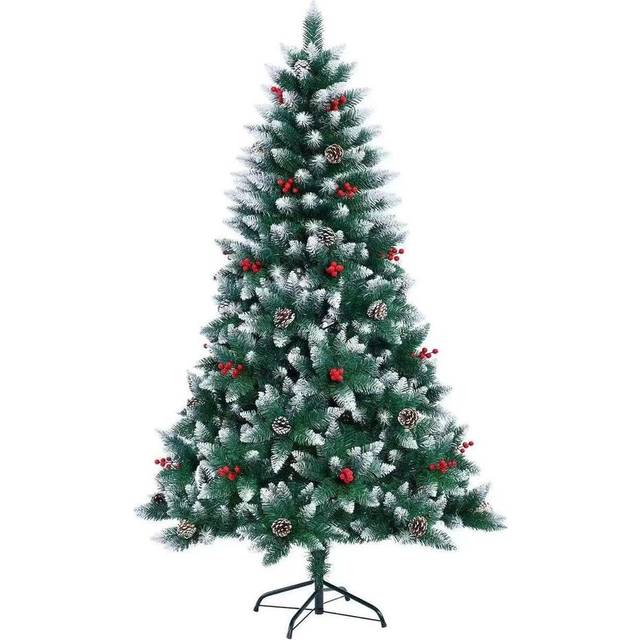 Shatchi - 5Ft Balmoral Fir Christmas Tree with 480 Tips - Flocked Tips, Berries and Pine Cones Decoration