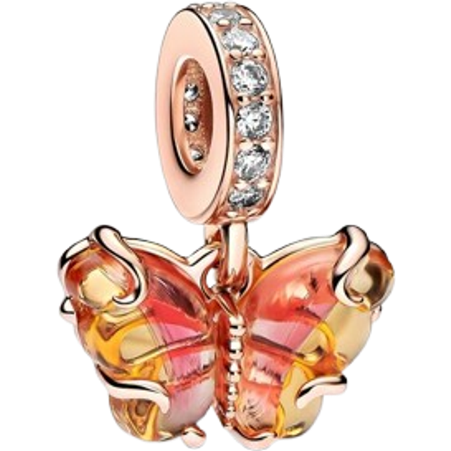 Pandora Charm - Rosafarbener & Gelber Murano-Glas Schmetterling - 782698C01 - rosa