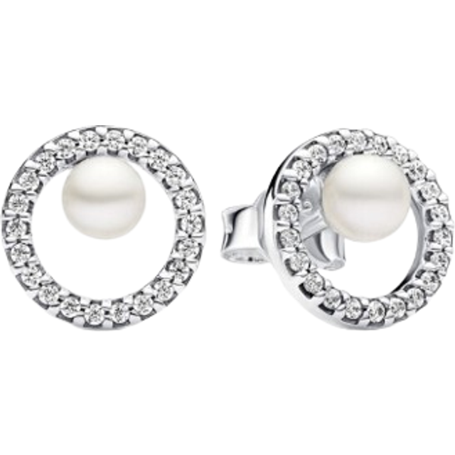 Pandora  Earrings Freshwater Cultured Pearl and Pavé Halo Stud Earrings
