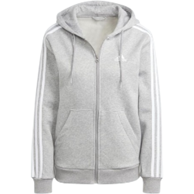 adidas Women's Essentials Full-Zip Hoodie, Medium Grey Heather/White, Large