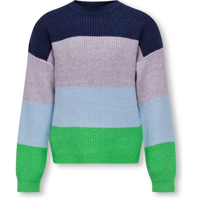 ONLY Kogsandy L/S randig tröja KNT Noos stickad tröja, Island grön/ränder: klänning blå/lavendula/ängel fall, 134/140 cm