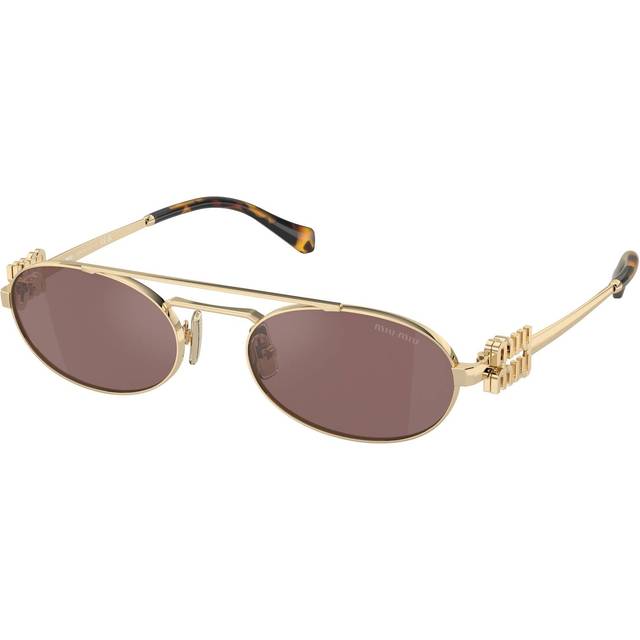 Miu Miu Woman MU 54ZS  ZVN70D Sunglasses Metal Gold Brown Round Normal Mirror