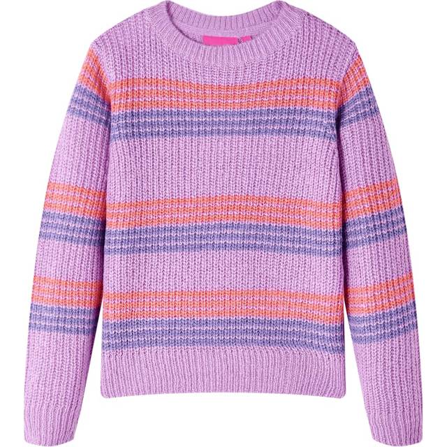 Stickad tröja med ränder för barn lila och rosa 104