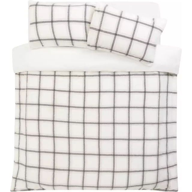 Argos Home Checked Grid Fleece Cream Bedding Set - Double