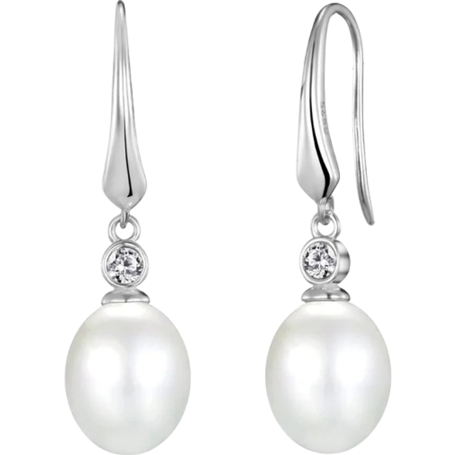 Sterling Silver White Pearl Drop Earrings Created with Swarovski Crystals