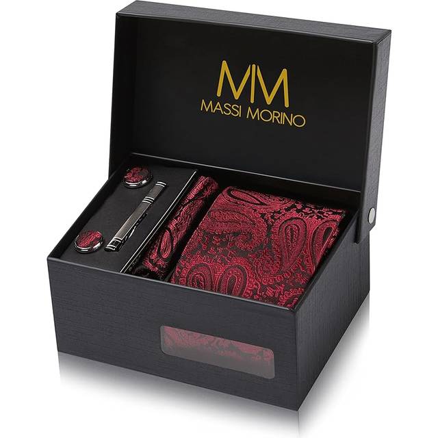 Massi Morino slips med näsduk I Premium Set inkl. manschettknappar och slipsnål I presentförpackning för män