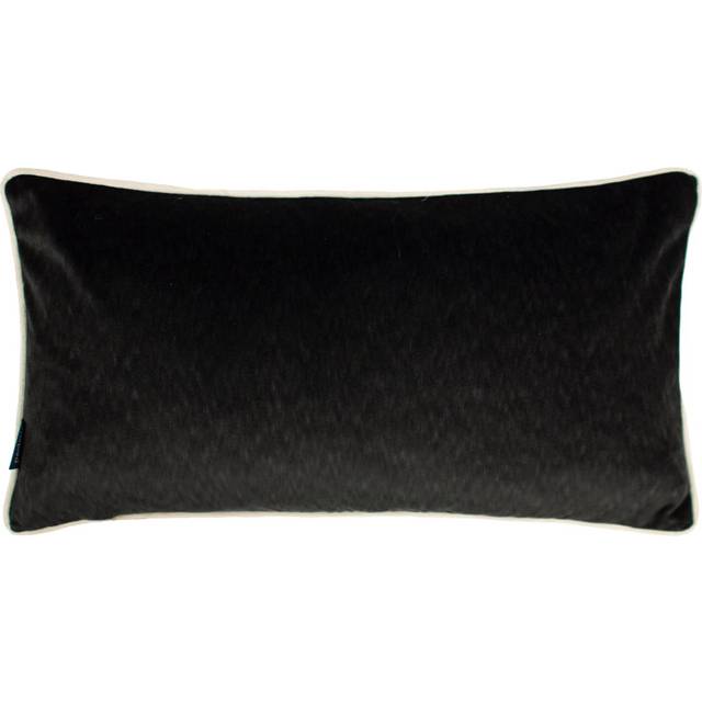 Paoletti Torto Mottled Velvet Contrast Piped Rectangular Cushion Cover - Black - One Size