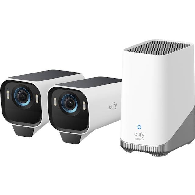 eufy eufyCam S3 Pro 4K Ultra HD Smart Security Camera with Solar Panel, Pack of 2, with HomeBase S380, White